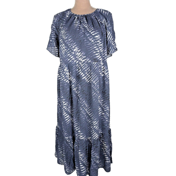 Rails Drew Tiered Midi Dress Blue Nile Tie Dye Size Large Navy Boho Coastal